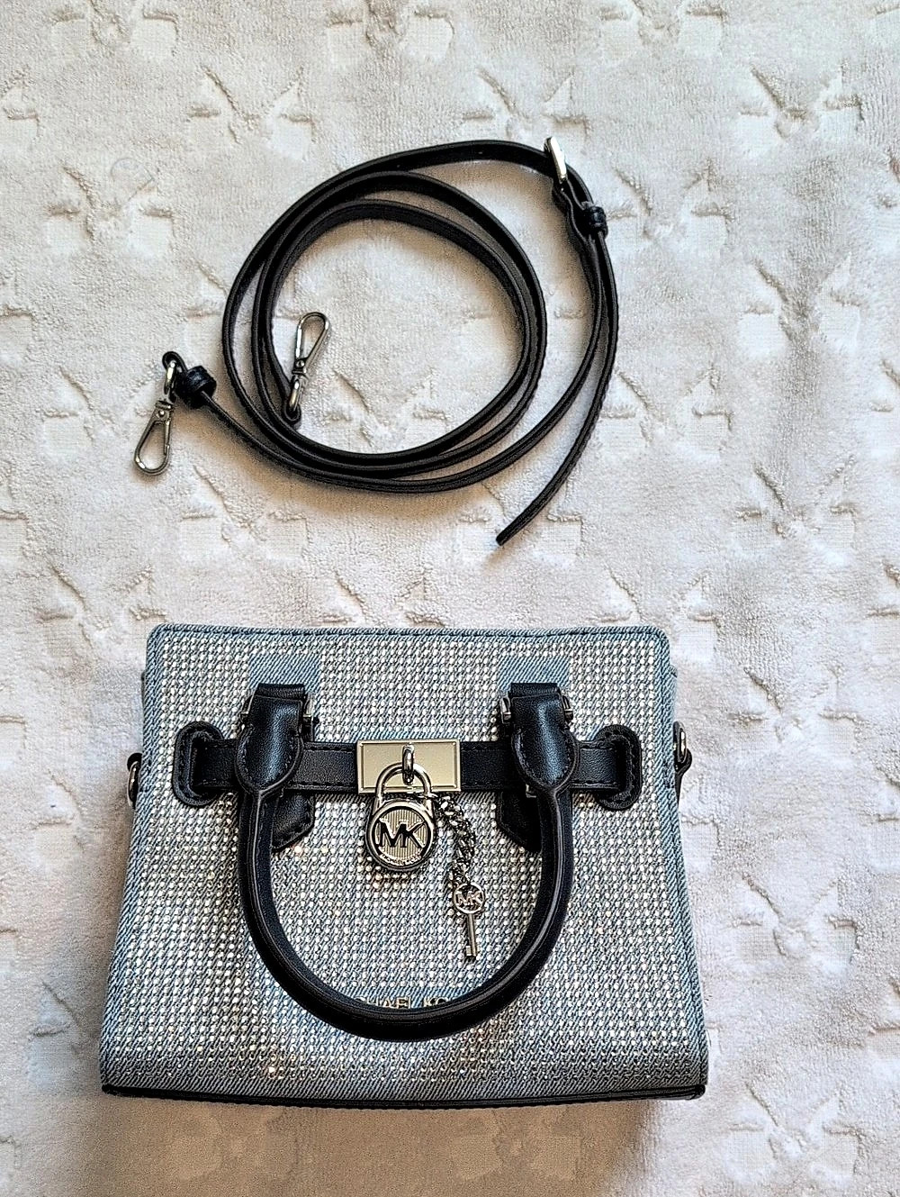 Michael Kors Hamilton Legacy Extra Small Denim Satchel Silver & Black